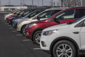 Kokomo - Circa April 2022: Used car display at a Ford dealership. With supply issues, Ford is buying and selling many pre-owned cars to meet demand.