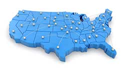 Map of USA with flight paths. Image with clipping path.